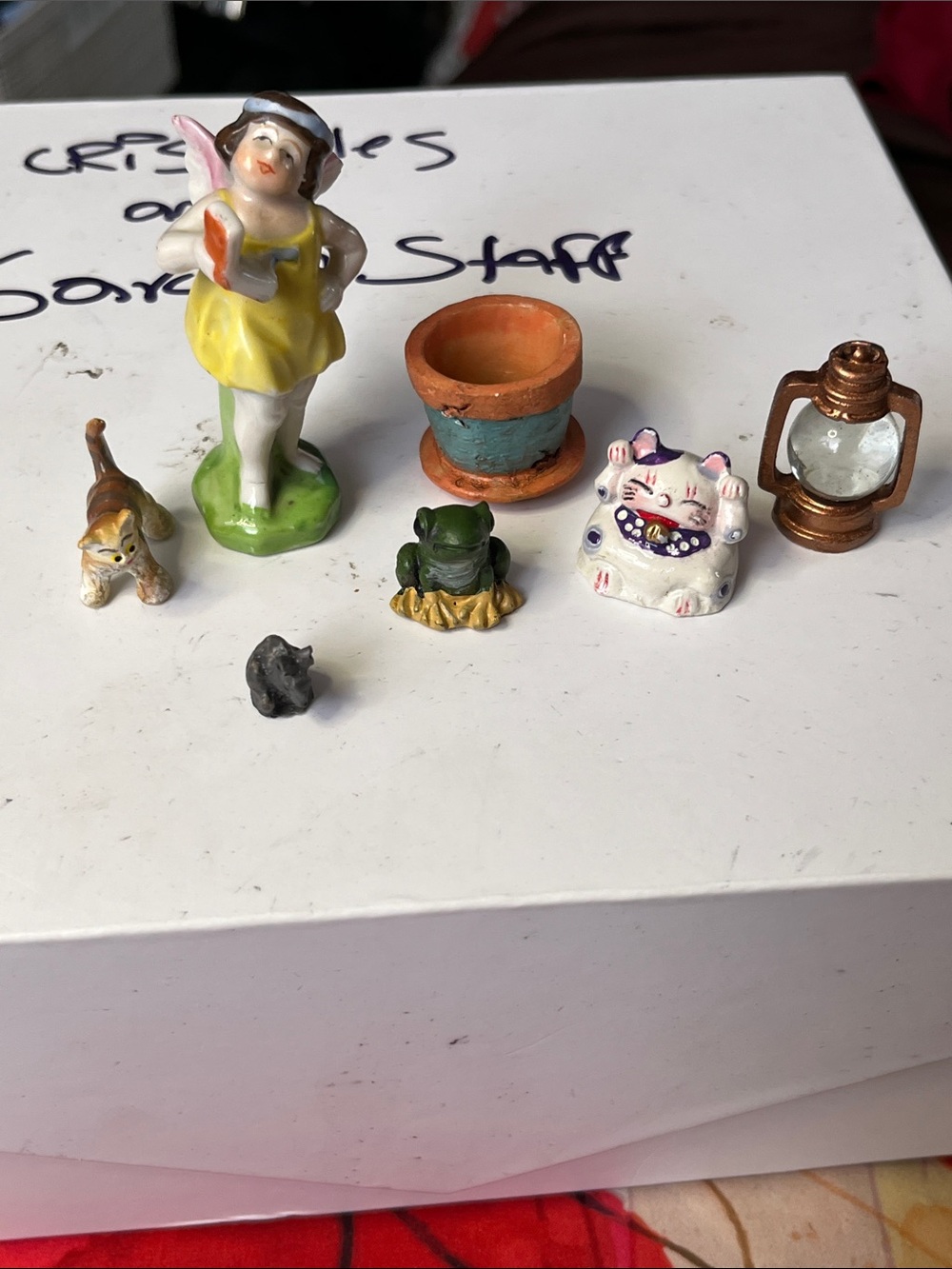 Mini Ceramic Fairy Figurine Set with Yellow Fairy and Assorted Accents